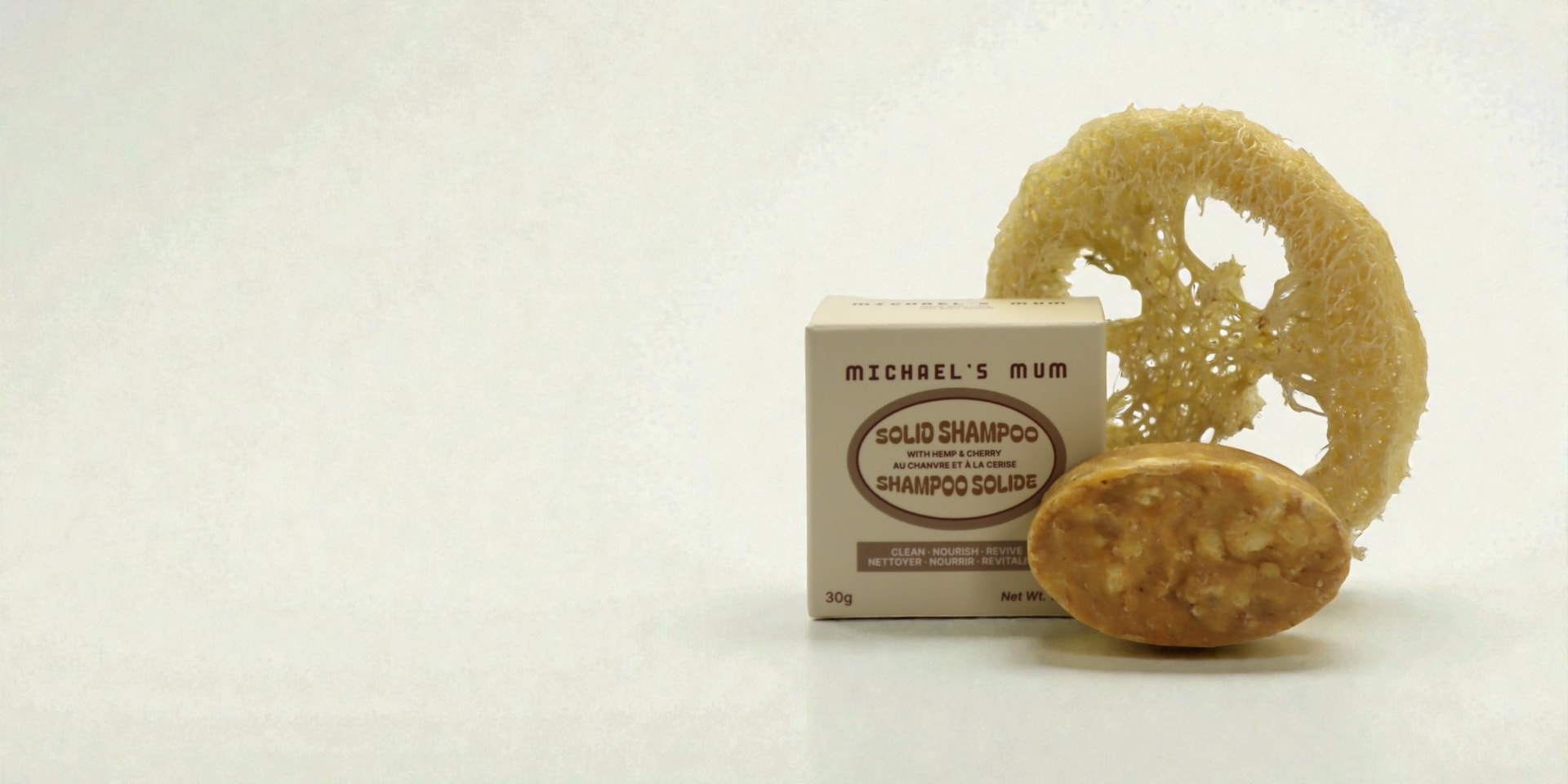 Michael's Mum solid shampoo bar with loofah